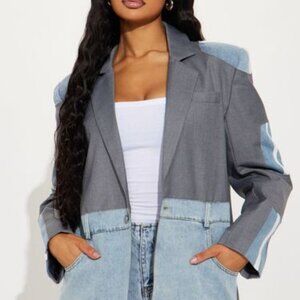 Take The Edge Off Mix Media Blazer - Grey/combo - S
